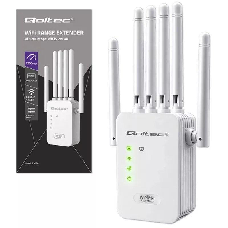 Wi‑Fi‑Signalverstärker QOLTEC AC1200 – QOLTEC AC1200 Dualband‑Signalverstärker