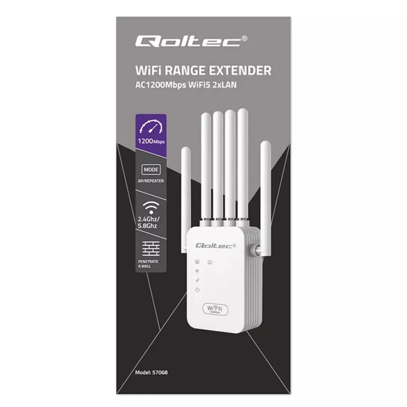 Wi‑Fi‑Signalverstärker QOLTEC AC1200 – QOLTEC AC1200 Dualband‑Signalverstärker