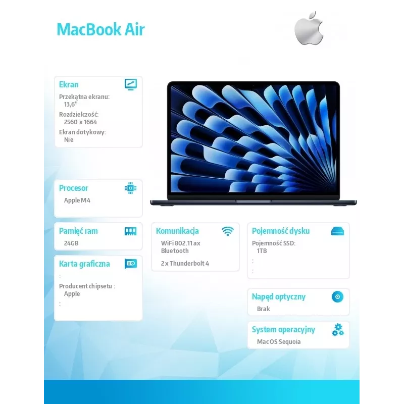 Laptop Apple Macbook Air M4 13,6 Zoll 24GB 1TB Mac OS