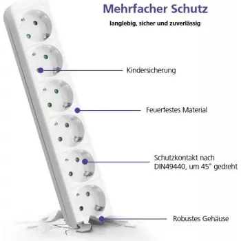 Mehrfachsteckdose helos CLASSIC 6-fach 5,0 m Kabel ohne Schalter