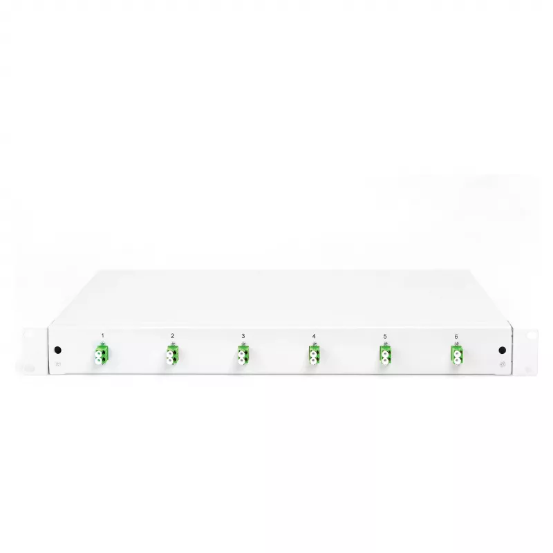 Glasfaser-Spleißbox DIGITUS DN-96330/9APC 1U, bestückt mit 6x LC-APC DX, OS2, Polymer/Stahl, hellgrau