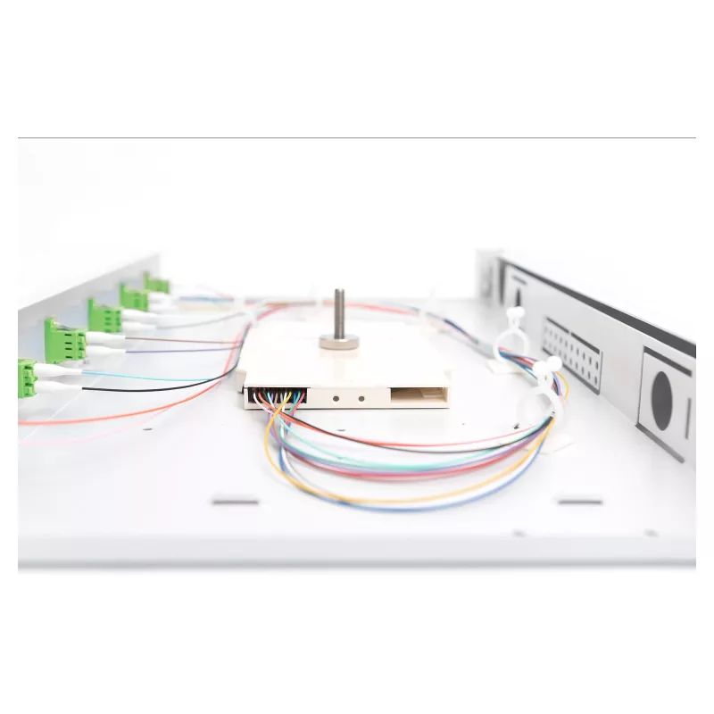 Glasfaser-Spleißbox DIGITUS DN-96330/9APC 1U, bestückt mit 6x LC-APC DX, OS2, Polymer/Stahl, hellgrau