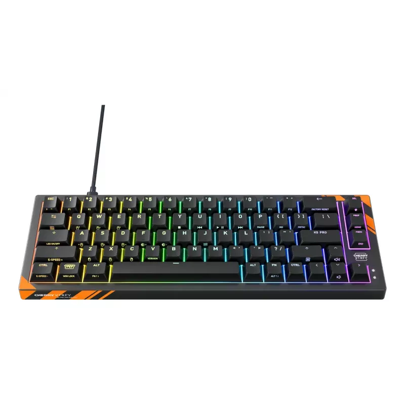 Mechanische Gaming-Tastatur Cherry K5 Pro TMR Compact — 65% QWERTY US, kabelgebunden USB, RGB, Schwarz/Orange