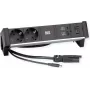 Strommodul Bachmann DESK2 ALU Schwarz – Desktop-Steckdoseneinheit mit 2x CEE7/3-Steckdosen, 1,0 m Kabel, 1x USB-Ladegerät 22W