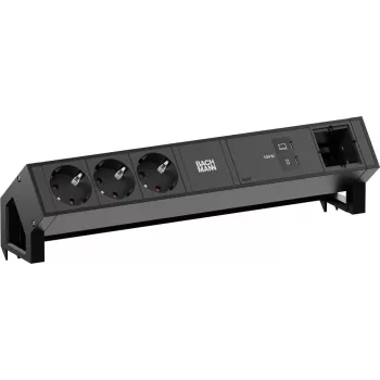 Power-Modul Bachmann DESK2 mit 3x Schuko (CEE 7/3), 1x USB-C 100W und 1x kabelgebundenem Anschluss, RAL9005