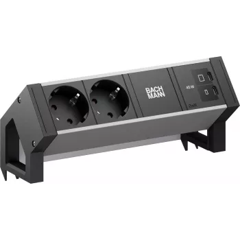 Bachmann DESK2 ALU Schwarz Tischanschlussleiste 2x CEE7/3 1x USB-C/C 45W schwarz RAL9005