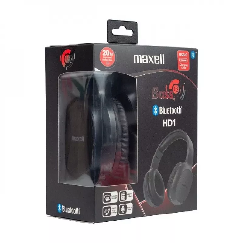 MAXELL HD1 BASS Bluetooth-Kopfhörer mit USB-C-Ladefunktion, bassbetontem Klang, kabelloses Over-Ear-Design