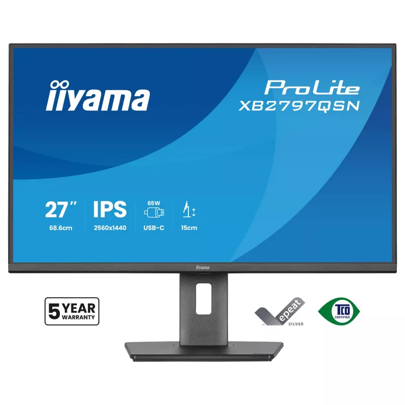 Computermonitor IIYAMA ProLite XB2797QSN-B1 27 Zoll 2560x1440 Quad HD LCD IPS, matt, USB 3.2 Hub, Lautsprecher, höhenverstellbar, VESA