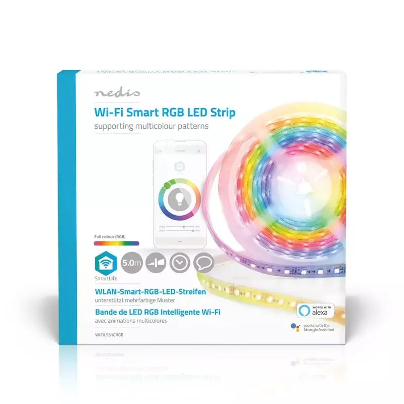 Smart Strip Light Nedis WIFILS51CRGB – Wi‑Fi, RGB, 24 W, 1 m Kabel, 12 mm Breite