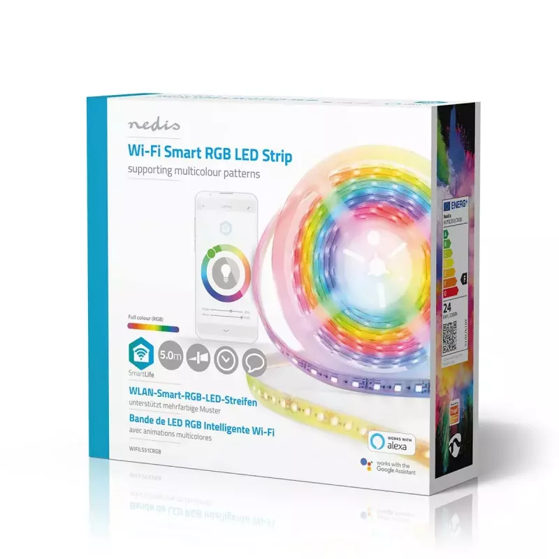 Smart Strip Light Nedis WIFILS51CRGB – Wi‑Fi, RGB, 24 W, 1 m Kabel, 12 mm Breite