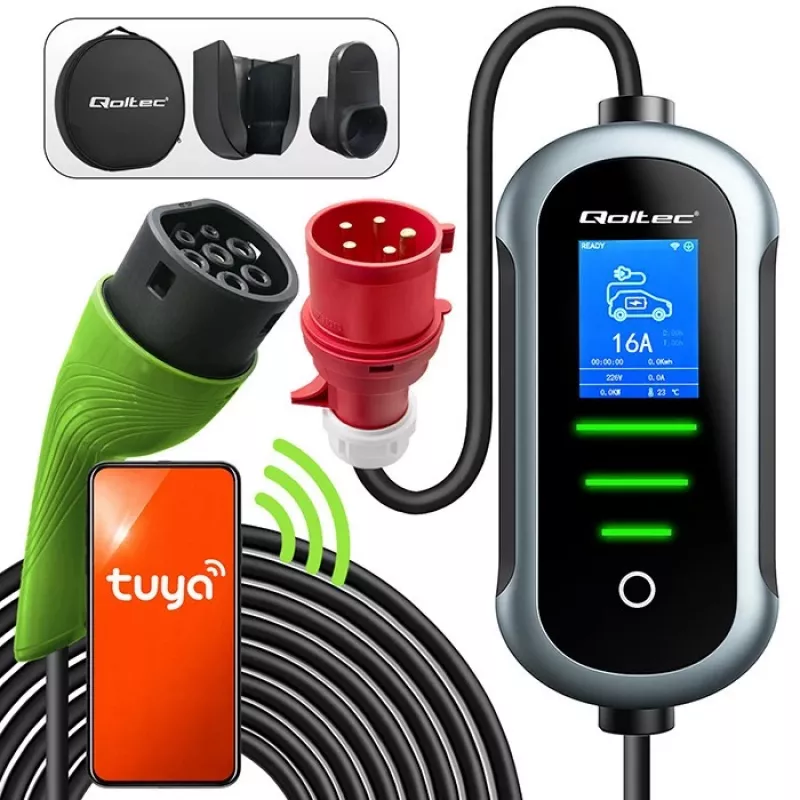 Wandmontiertes Elektroauto-Ladegerät QOLTEC 7 kW 230V CEE 32A mit Wi‑Fi und LCD (Modell 52721)
