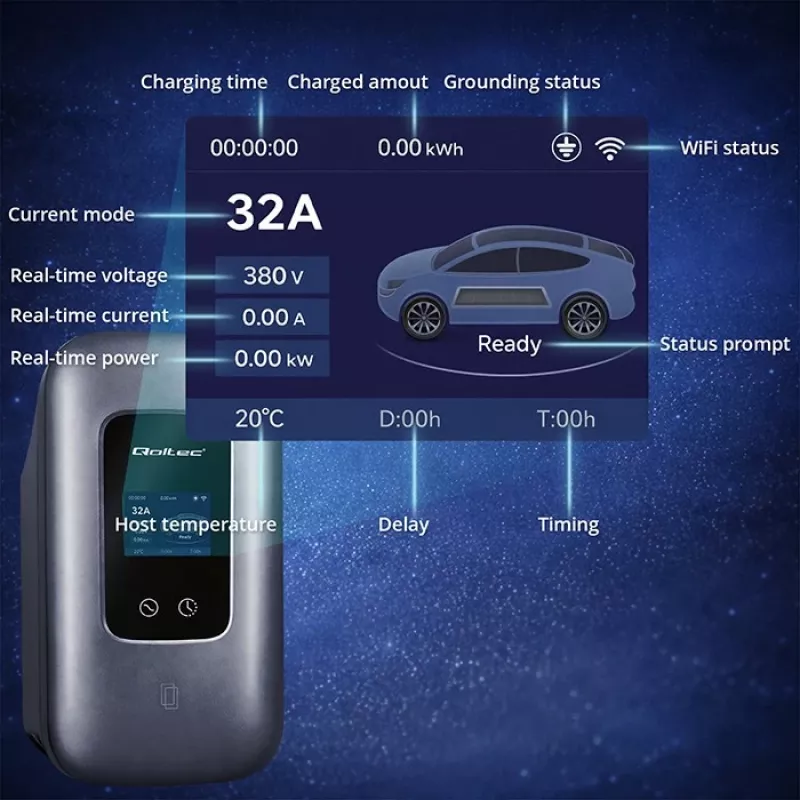 EV-Ladestation QOLTEC 3-phasig 22 kW 32 A mit WLAN (Modell 52723)