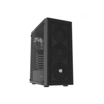 Fury Shobo SH8F Midi Tower PC-Gehäuse — schwarz, mit Fenster, ohne Netzteil, 2×USB 3.0, 1×USB 2.0, 2×Audio, inklusive 4×120mm Lüfter