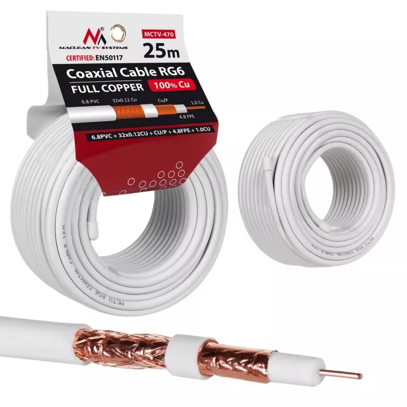 Koaxialkabel MACLEAN MCTV-470 RG-6/U 25 m, weiß