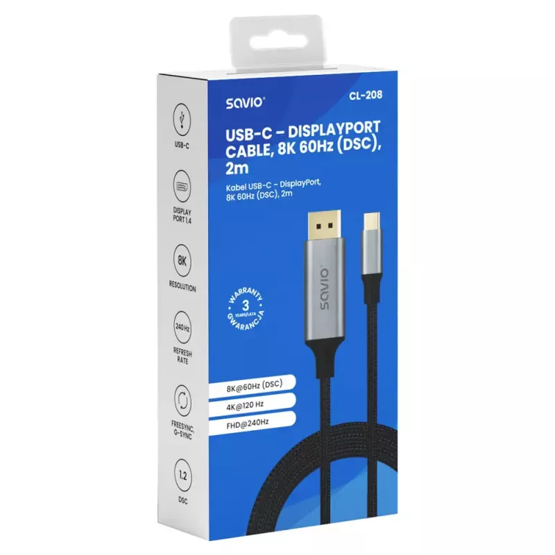 USB-C auf DisplayPort-Kabel SAVIO CL-208 (DisplayPort 1.2, 2 m)