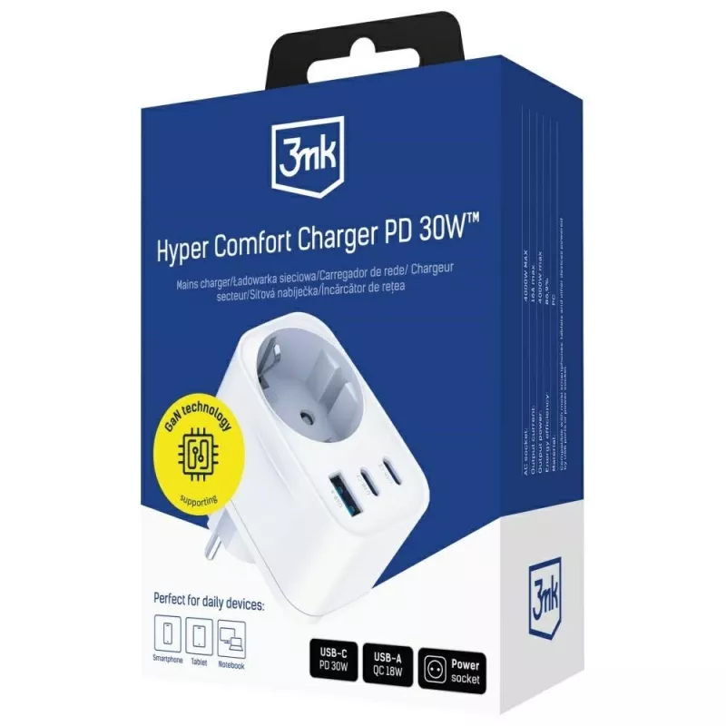 3MK Charger Comfort Charger GaN 30W Weiß – USB-Netzteil, 30W GaN-Ausgang