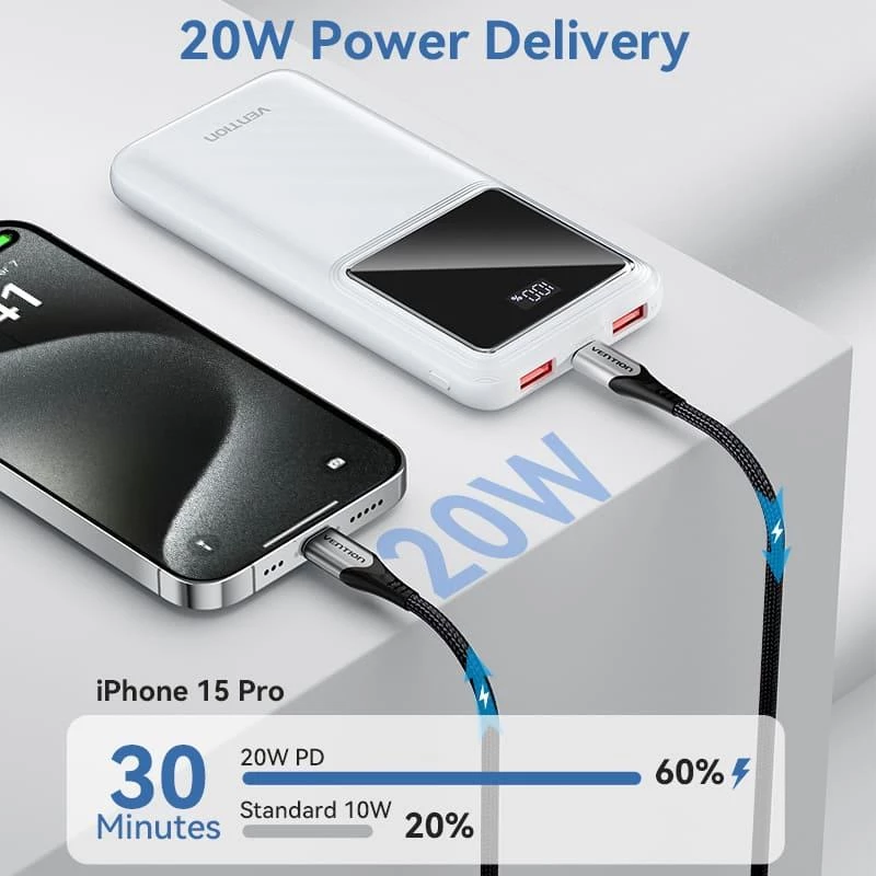 Powerbank USB 10000MAH 22.5W/SCHWARZ FHKB0 Vention