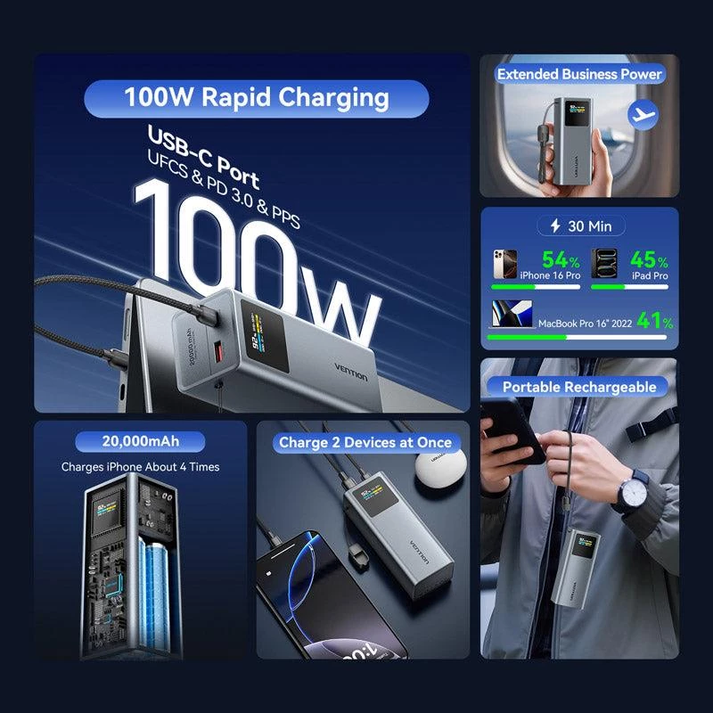 Powerbank USB 20000MAH 100W/FKCH0 Vention