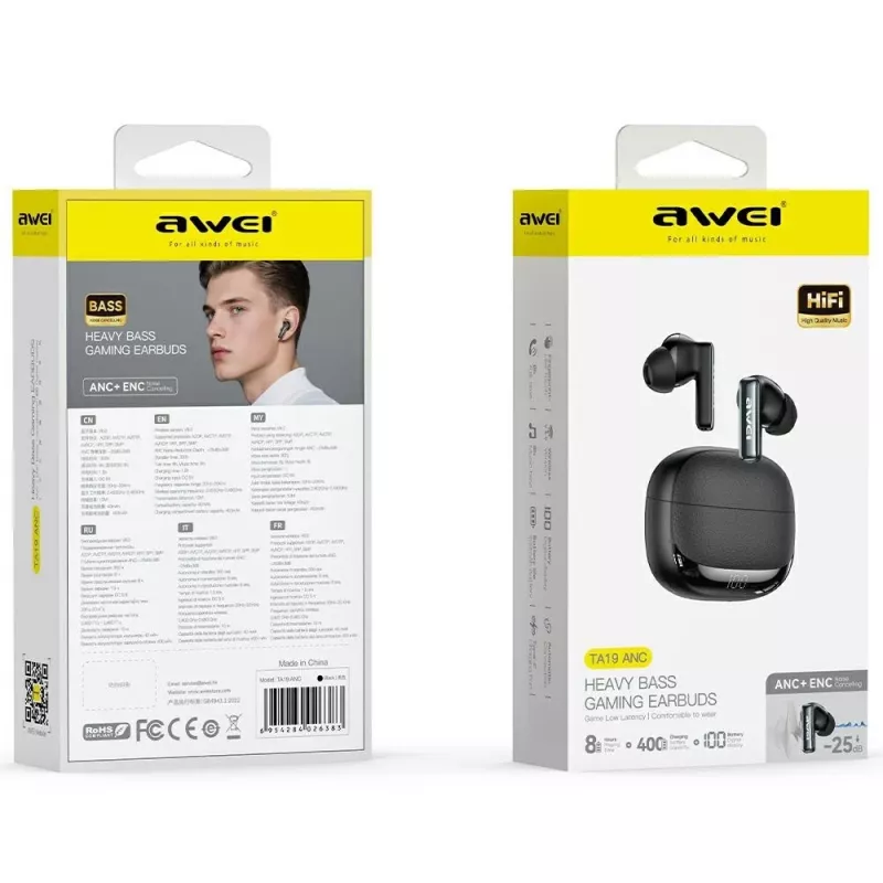 Awei Bluetooth-Kopfhörer Modell ANC TA19 TWS mit aktiver Geräuschunterdrückung, True Wireless Stereo, Bluetooth-Konnektivität