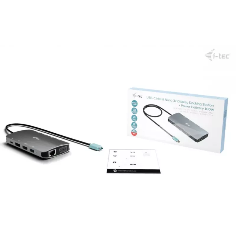 Dockingstation ITEC i-tec USB-C Metal Nano 3x Display (DP, HDMI, VGA) mit Power Delivery 100 W, 4x USB-A, Gigabit Ethernet