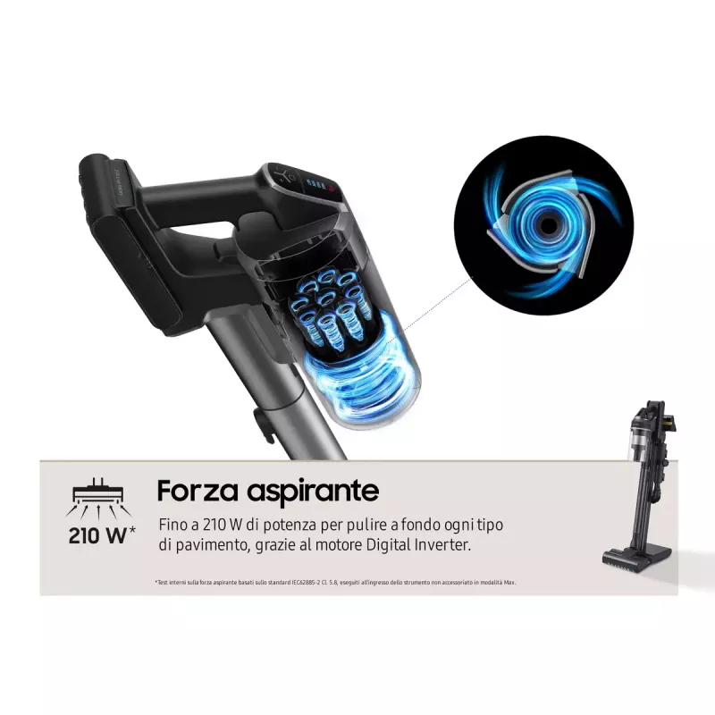 Stabstaubsauger Samsung VS20C9554TK — Batterie, Lithium‑Ionen, 580 W, beutellos 0,8 l, Zyklon, Schwarz