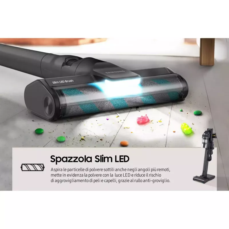 Stabstaubsauger Samsung VS20C9554TK — Batterie, Lithium‑Ionen, 580 W, beutellos 0,8 l, Zyklon, Schwarz