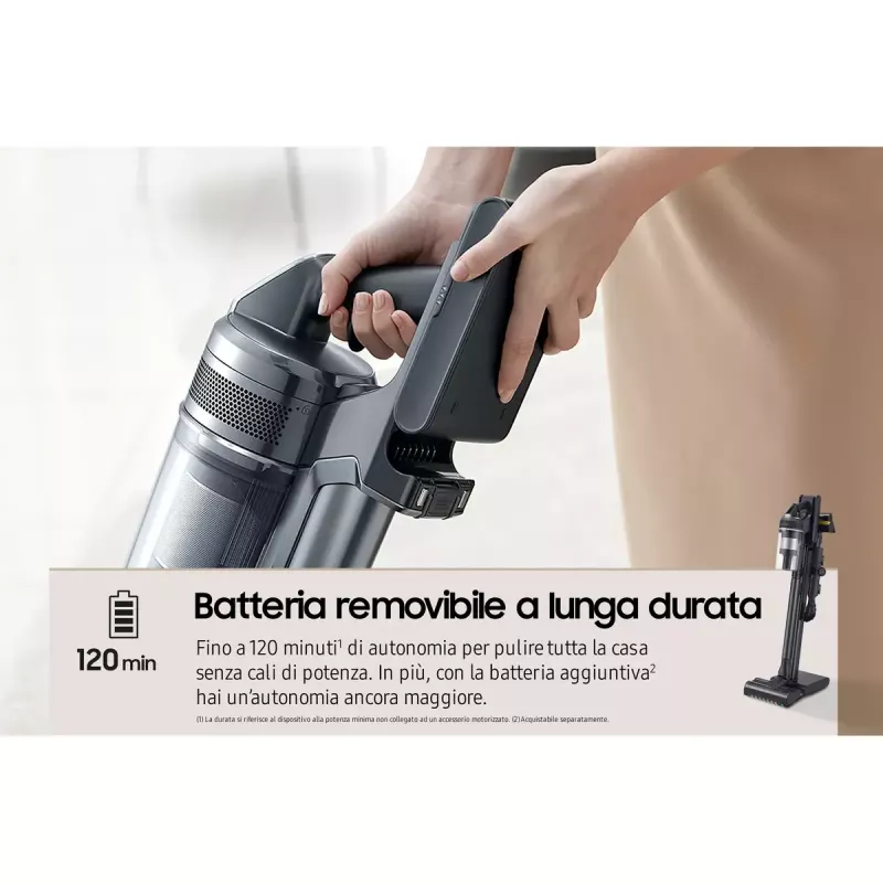 Stabstaubsauger Samsung VS20C9554TK — Batterie, Lithium‑Ionen, 580 W, beutellos 0,8 l, Zyklon, Schwarz