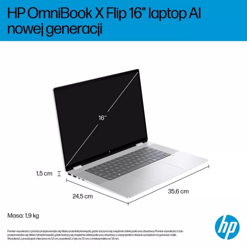 2-in-1 HP OmniBook X Flip NG AI 16-as0003nw Laptop, 16 Zoll 3K OLED Touchscreen, 32GB RAM, 1TB SSD, Windows 11 Home, Ultra 7 258V, Glacier Silver