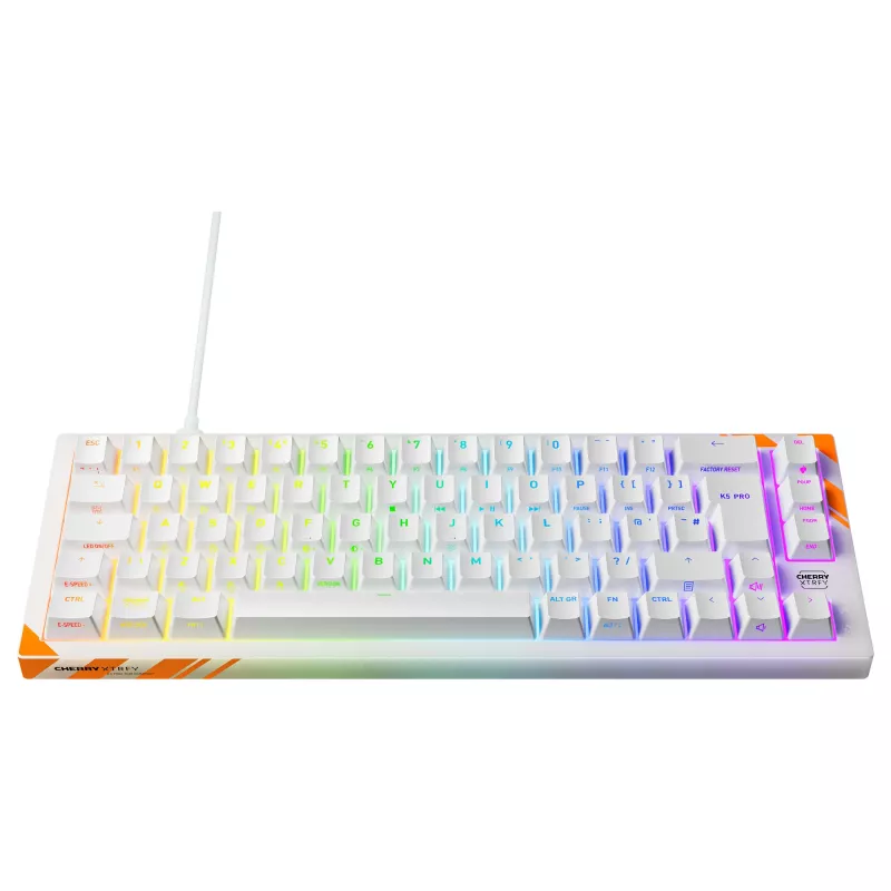 Mechanische Gaming-Tastatur Cherry K5 Pro TMR Compact — 65% QWERTY USB Kabelgebunden, RGB, Magnetischer Schalter, Orange/Weiß