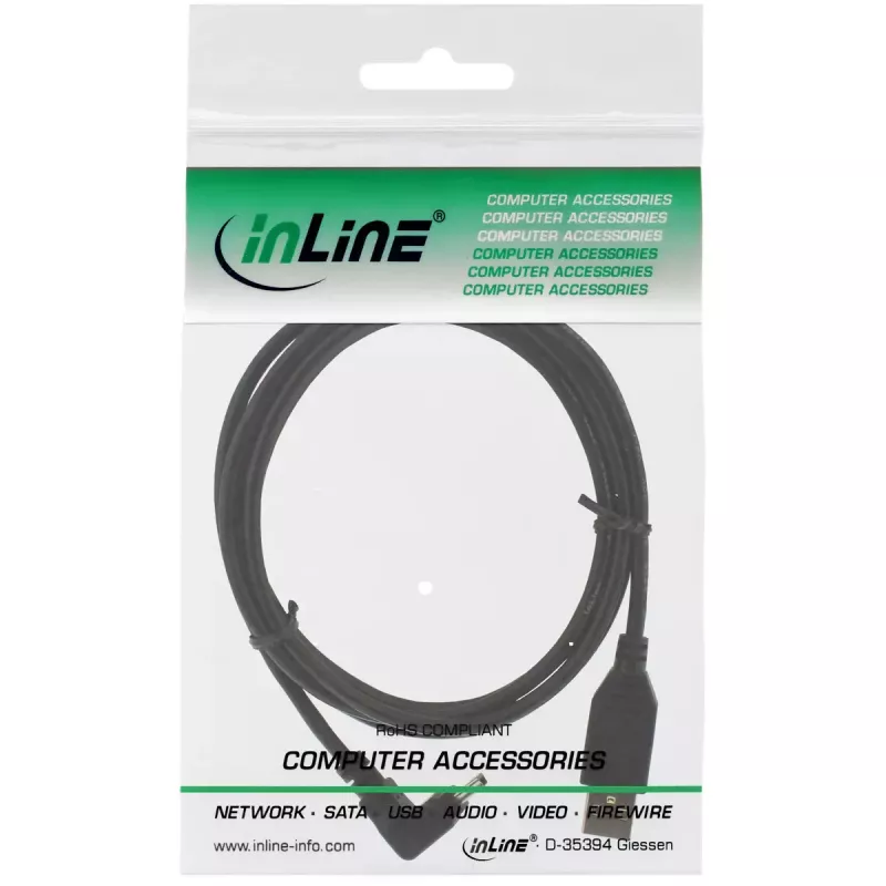 InLine USB 2.0 Kabel USB A Stecker auf Mini-USB B Stecker, 90° nach oben abgewinkelte Anschlüsse, 1,5 m, schwarz