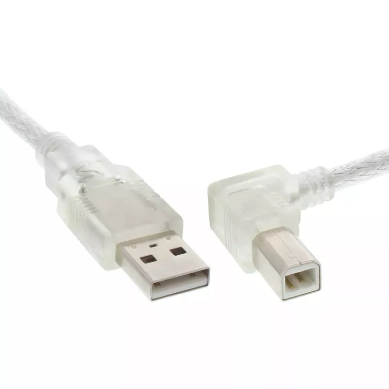 USB 2.0 Kabel InLine Typ A (abgewinkelt) auf Typ B Stecker, 0,3 m, transparent