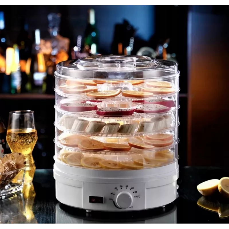 Extralink Home Großer Dörrautomat für Pilze, Obst, Gemüse und Kräuter Leistungsstarker Pro 500W + 5 Tabletts 27cm Weiß