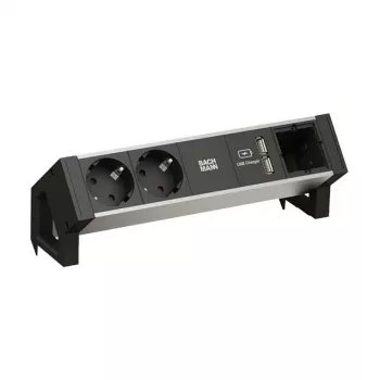 BACHMANN DESK2 ALU Schwarz 2x Schutzkontakt-Steckdose 1x USB-Ladegerät 1x ABD GST18