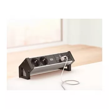 BACHMANN DESK2 ALU Schwarz 2x Schutzkontakt-Steckdose 1x USB-Ladegerät 1x ABD GST18
