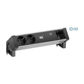 BACHMANN DESK2 ALU Schwarz 2xSchutzkt.USBC, USB-Ladegerät 60W 0,2m GST18