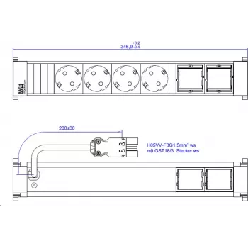 Steckdosenleiste Bachmann 916.705 mit 4x CEE7/3-Steckdosen, 2x CM-Anschlüssen, 0,2 m Kabel