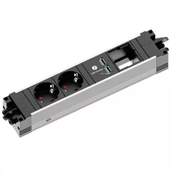 Steckdosenleiste Bachmann STEP ALU 1x USB 1x Custom-Modul 2x Steckdose