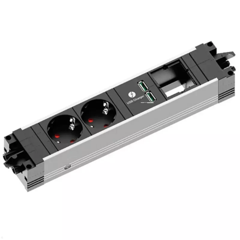 Steckdosenleiste Bachmann STEP ALU 1x USB 1x Custom-Modul 2x Steckdose