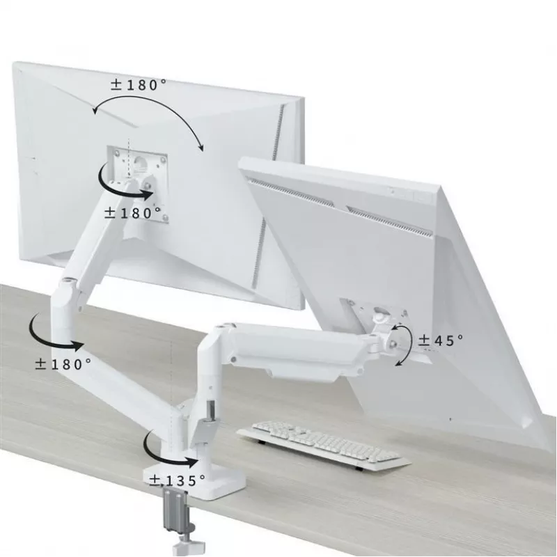 Monitorhalterung GEMBIRD MA-DA2-06-W für 17–32 Zoll Bildschirme, Tischklemmen-/Schienenmontage, weiß