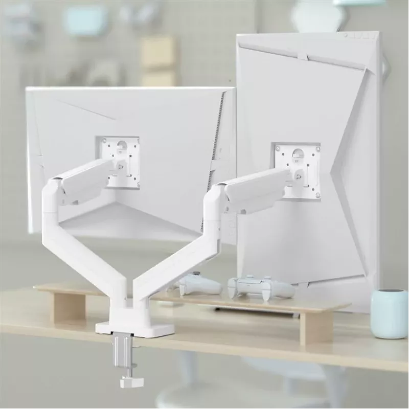 Monitorhalterung GEMBIRD MA-DA2-06-W für 17–32 Zoll Bildschirme, Tischklemmen-/Schienenmontage, weiß