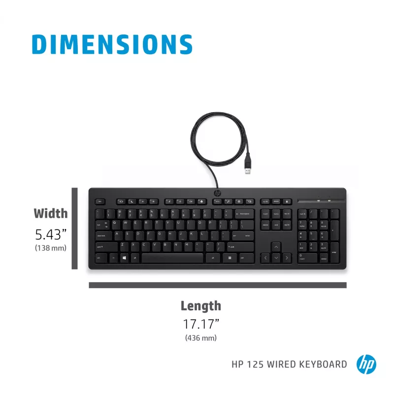 HP 125 Kabelgebundene Tastatur Full-Size USB Membran Schwarz