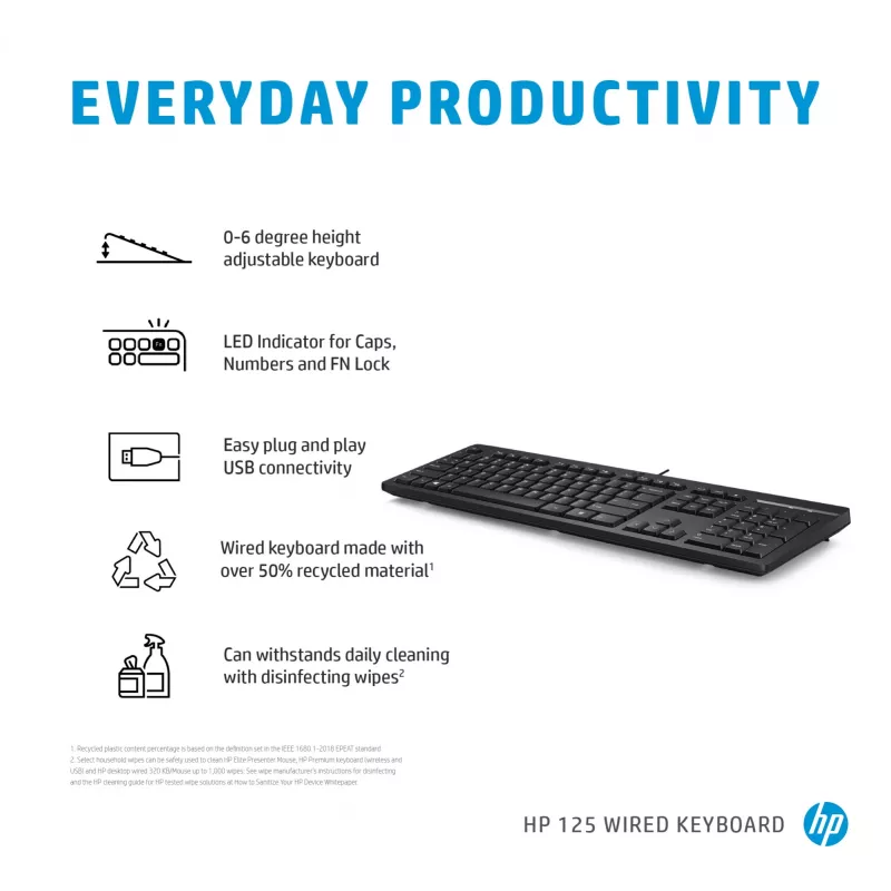 HP 125 Kabelgebundene Tastatur Full-Size USB Membran Schwarz