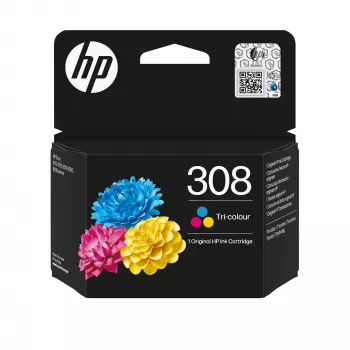 Tintenpatrone HP 308 Tri-color Original (Cyan/Magenta/Gelb), farbstoffbasiert, Standard-Reichweite, 1er-Pack