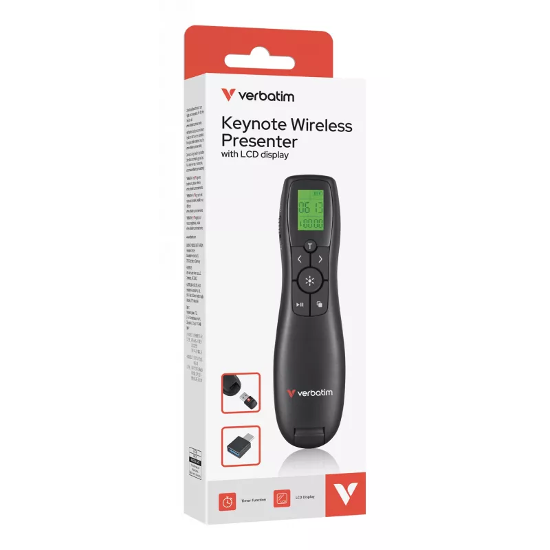 Verbatim Keynote Wireless Presenter mit LCD-Anzeige, RF, USB, 30 m, Schwarz