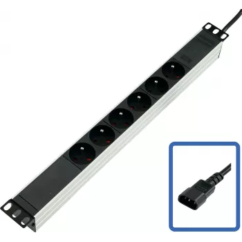 19 Zoll Steckdosenleiste 6-fach CEE7, Anschlusskabel 2,35 m, Schwarz – zum Anschluss von Geräten mit Standard-Schutzkontaktstecker an USV (808892)