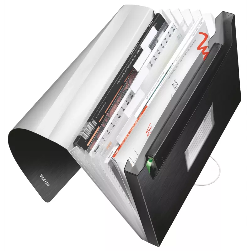 Leitz Erweiterbare Konzertina-Aktenmappe PP, A4, Polypropylen (PP), Schwarz, 250 Blatt, 80 g/m², 6 Fächer
