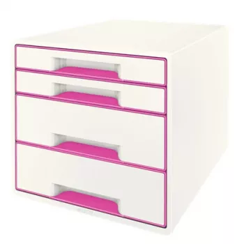 Leitz Schubladenschrank WOW Cube 4-fach, 4 Schubladen, Kunststoff, Pink, Weiß, 1 Stück, 287 mm, 270 mm