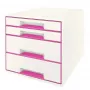 Leitz Schubladenschrank WOW Cube 4-fach, 4 Schubladen, Kunststoff, Pink, Weiß, 1 Stück, 287 mm, 270 mm
