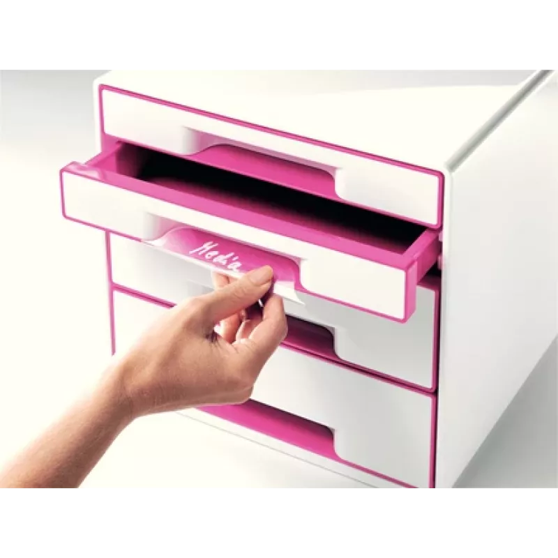 Leitz Schubladenschrank WOW Cube 4-fach, 4 Schubladen, Kunststoff, Pink, Weiß, 1 Stück, 287 mm, 270 mm