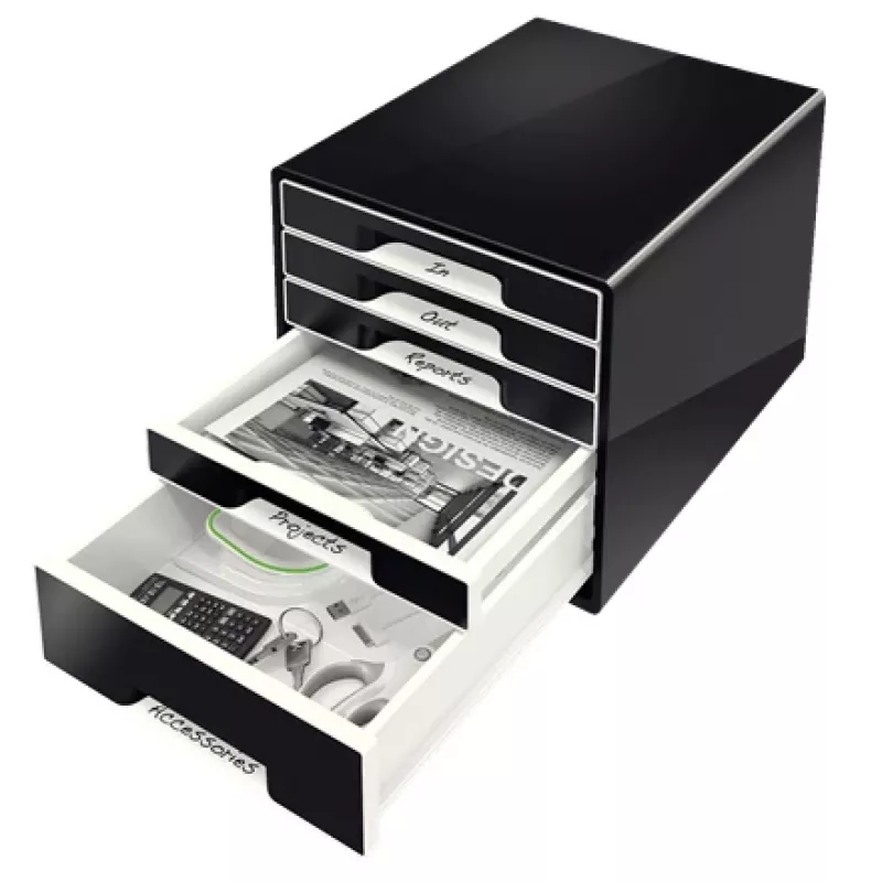 Leitz Desk Cube 5-drawer, 5 Schubladen, Kunststoff, Schwarz, 1 Stk., 270 mm, 287 mm